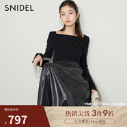 SNIDEL【明星同款】秋冬氣質(zhì)翻領(lǐng)露肩針織拼接連衣裙SWNO244121 黑色 均碼 （F）