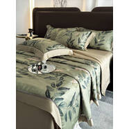 詠幻家紡美式輕奢萊賽爾天絲夏涼被空調薄被印花可水洗床上四件套 煥新 200x230cm夏被+245x270cm床單+枕