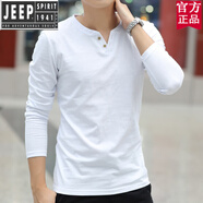 吉普（JEEP）官方品牌潮流男士短袖t恤純棉V領(lǐng)2025新款上衣服夏季半袖體恤打底 官方旗艦長(cháng)的袖扣子白色 M