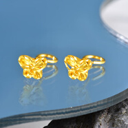 Lossot翩翩蝶舞足金999黃金耳釘女5G硬金蝴蝶實(shí)心耳環(huán)耳飾女生日禮物