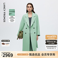 朗姿【王楚然同款】純羊毛法式通勤大衣修身毛呢外套冬季新款 麥田綠色 L