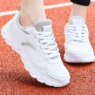 安踏女鞋運動(dòng)鞋跑步鞋冬季皮面軟底減震防滑旅游媽媽鞋黑色跑鞋 【皮面防水】安踏白 淡灰5509F-4 38