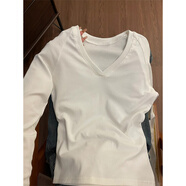 白色正肩修身V領(lǐng)長(cháng)袖t恤新款加絨緊身上衣女春秋季單穿內搭打底衫 白色【V領(lǐng)收腰】長(cháng)袖T恤 M