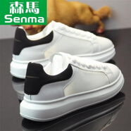 森馬（senma）小白鞋男鞋秋季透氣厚底內增高情侶運動(dòng)鞋板鞋 黑白色網(wǎng)面 41