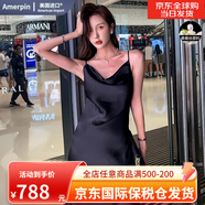 Amerpin國際一線(xiàn)品牌真絲連衣裙女100%桑蠶絲設計感修身早春顯瘦吊帶裙 黑色（禮盒包裝） 4XL 【推薦體重:140-149斤以下】