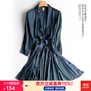 意芬睡衣男春秋冰絲睡袍夏天男士絲綢套裝夏季仿真絲薄款浴袍家居服 YT2017灰藍(lán)條 3XL