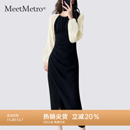 MeetMetro瑪依爾2025秋季新撞色拼接不規則開(kāi)叉修身包臀連衣裙女 黑色【現貨閃電發(fā)】 S