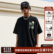 MEDM 玫瑰花立體刺繡美式街頭休閑圓領(lǐng)短袖夏季潮牌情侶寬松t恤男 黑色（現(xiàn)貨） M