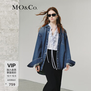 MO&Co.牛仔夾克春秋土耳其棉懷舊洗褪細鉆寬松襯衫外套摩安珂 牛仔藍色 S 160