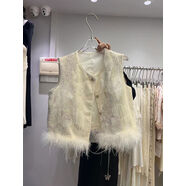 韓國2024春季新款復古氣質(zhì)名媛感國風(fēng)新中式毛毛馬甲女 米白 S S