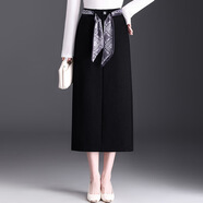 夜葵30歲左右女人穿的氣質(zhì)女裝針織半身裙毛線(xiàn)裙腰帶牛仔直筒女年秋季 黑色有腰帶 M