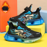 駱駝（CAMEL）男童鞋2025秋冬加絨二棉皮面兒童運動(dòng)鞋保暖中大童跑步鞋跑 368黑藍二棉 35 _內長(cháng)22.5CM