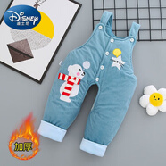 迪士尼（Disney）寶寶背帶褲秋冬加厚保暖燈芯絨外穿一歲嬰兒棉衣冬季開(kāi)檔背帶棉褲 北極熊【背帶棉褲】藍色 加厚款 66 (XS) 建議寶寶4-8個(gè)月