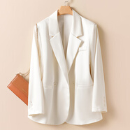 小紅書(shū)爆款初秋薄款長(cháng)袖緞面小西服外套韓版寬松顯瘦休閑百搭高級 奶白色 S90110 均碼