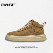 八哥BAGE品牌男鞋2025秋冬新款潮流時(shí)尚增高休閑鞋高幫英倫復古板鞋男 麥色 39
