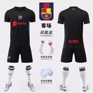 阿歐邇巴黎球衣短袖球員版梅西球衣足球服套裝男定制兒童利雅得C羅球衣 24-25巴S-黑 成人 S 165-170
