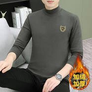 南極人加絨加厚半高領(lǐng)男士長(cháng)袖t恤秋冬內搭保暖上衣男裝中領(lǐng)體恤打底衫 G2261深灰色(加絨加厚) M 建議100-110斤