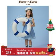 PawinPaw卡通小熊童裝25年春夏新款女童女寶海軍領(lǐng)無(wú)袖百褶連衣裙
