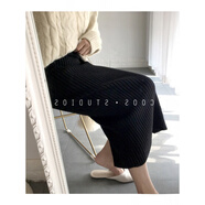 貓容暖秋裙子女秋冬針織半身裙韓版開(kāi)叉步裙覆古高腰長(cháng)裙顯瘦修身包臀 黑色 S