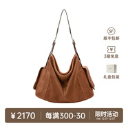 裘真植鞣羊皮逍遙hobo包單肩斜挎包休閑復古大容量通勤包女 焦糖色-大號羊皮