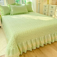 凡韓版風(fēng)蕾絲床蓋四件套親膚透氣可機洗好物被套三件套 花夕- 【韓版蕾絲花邊】綠 床蓋款 1.5m【被套200x230】四件套