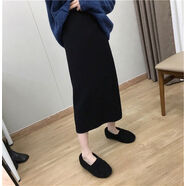 韓版針織直筒包臀長(cháng)款半身裙修身顯瘦開(kāi)叉一步裙秋冬a字長(cháng)裙包裙 黑色裙長(cháng)70身高155以下 S S85-100斤