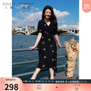 三彩大碼女裝2024夏季新款法式V領(lǐng)連衣裙刺繡收腰氣質(zhì)長裙胖MM 葡萄紫花卉 M 160/88B