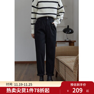 獨束大碼女裝高腰加絨牛仔褲女秋冬新款微胖百搭加厚直筒褲21DS4403 黑色 M