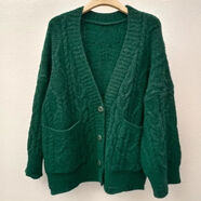 慵懶風(fēng)毛衣外套女開(kāi)衫寬松外穿中長(cháng)款粗線(xiàn)麻花針織上衣毛衣女秋冬 深綠色 均碼 均碼