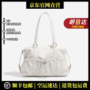 MOOLENA輕奢品牌真皮包包女包腋下復古多口袋女蝴蝶結枕頭包感單肩包 米白色