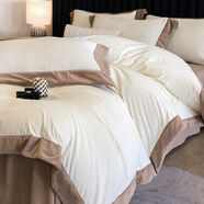 南極人（Nanjiren）高端A類(lèi)牛奶絨床上用品四件套雙面加絨冬季嬰兒絨被套四件套床笠 A類(lèi)嬰兒絨-拼角雙拼- 山茶白 1.8m床四件套/ 床單款 -被套200*230cm