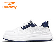 德?tīng)柣荩―EERWAY）男鞋2025夏季百搭休閑沖孔透氣滑板鞋厚底青少年防滑運動(dòng)潮鞋 白藍 39