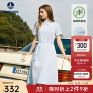 Navigare意大利小帆船短袖連衣裙女士夏季棉質(zhì)斜領(lǐng)裙子時尚顯瘦半袖a字裙 冰水藍 M 碼