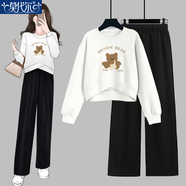 莫代爾時(shí)尚鹽系穿搭小個(gè)子交叉不規則衛衣春秋新款休閑闊腿褲兩件套裝女 331款-白上衣+闊腿褲 L 【建議105-115斤】