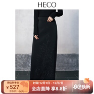 HECO【秀韻】新中式黑色東方繡花開(kāi)叉半身裙女冬款西裝高腰一步裙 黑色 S