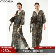 COCOBELLA復古度假風(fēng)波普花卉飄帶半身裙開(kāi)叉浪漫長(cháng)裙HS0045B 波普 M