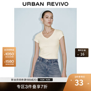 UR2025夏季新款女裝休閑簡(jiǎn)約百搭V領(lǐng)修身短袖T恤UWM450062 米白 M