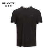 巴魯特（Brloote）T恤男純棉柔軟撞色羅紋袖口繡花輕熟短袖新品夏裝 黑色 165/88A