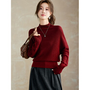 塔馳密司（touchmiss）2025年新款女士蝙蝠袖半高領(lǐng)套頭毛衣秋冬季氣質(zhì)顯瘦針織衫 酒紅色 2XL