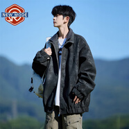 NEW OR MODE美式復古翻領(lǐng)pu皮夾克男秋季高級感潮牌大碼寬松痞帥男生外套男款 J861-黑色 XL 【建議125-145斤】