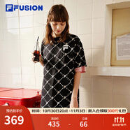FILA FUSION 斐樂(lè)潮牌女子針織連衣裙夏新款寬松潮流運(yùn)動(dòng)裙子 深黑-BK（寬松版） S 160/80A