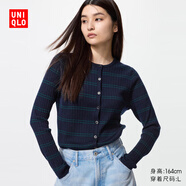 優(yōu)衣庫女裝精紡美利奴羊毛羅紋圓領(lǐng)條紋針織短開(kāi)衫481408 69 藏青色 L /160/88A