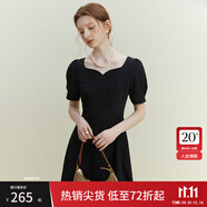 范思藍(lán)恩黑色法式氣質(zhì)顯瘦連衣裙女夏季赫本風(fēng)小黑裙設(shè)計(jì)感12125 黑色 M