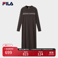 FILA 斐樂官方女子編織連衣裙2025冬新款修身半拉鏈連身毛衣長裙 深巖褐-BN M 165/84A/M