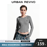 UR2025秋季新款女裝潮流運動(dòng)貓咪圖案連帽修身T恤UYV450251 花灰 S