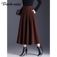 塔馳密司（touchmiss）2025秋冬女式加厚羊毛半長(cháng)裙新款修身大下擺a字裙高腰裙 安可拉紅 M 2尺