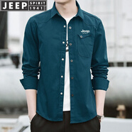 JEEP SPIRIT吉普襯衫男長(cháng)袖襯衣男士工裝秋冬款休閑寬松薄外套百搭翻領(lǐng)上衣 湖藍色 5XL (180-195斤)