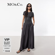 MO&Co.連衣裙春夏彈力莫代爾拼接砂洗銅氨絲天絲高腰長(cháng)裙摩安珂夏 深灰色 XS 155
