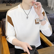 費洛仕長(cháng)袖t恤男士春秋冬衛衣圓領(lǐng)韓版青年學(xué)生打底衫潮上衣服保暖 662白色 XL (120-135斤）