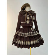 小紅書(shū)爆款【巧克力蛋糕】棕色系日系lolita軟萌毛呢外套+蛋糕蓬 巧克力蛋糕 蛋糕短裙 S  建議80-95斤